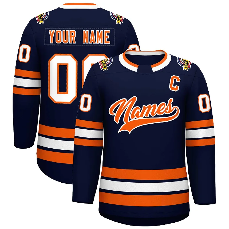 Custom Navy Orange-White Classic Style Hockey Jersey Casual Men's Short