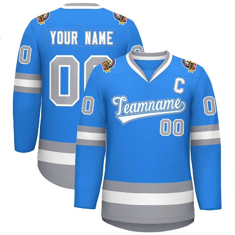 Custom Powder Blue White Powder Blue-Gray Classic Style Hockey Jersey Gym