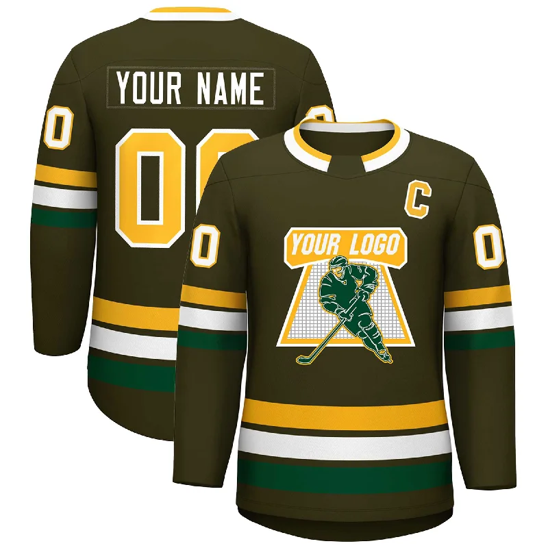 Custom Olive Gold-White Classic Style Hockey Jersey Monochromatic Office Style