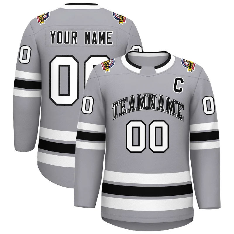 Custom Gray Black White-Black Classic Style Hockey Jersey Casual Men's Loose