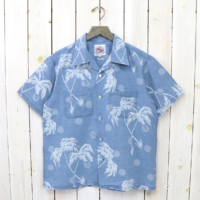 DUKE KAHANAMOKU『S/S INDIGO COTTON HAWAIIAN SHIRT-MOONLIGHT PLAMTREE』(BLUE) Dapper Men's Bow