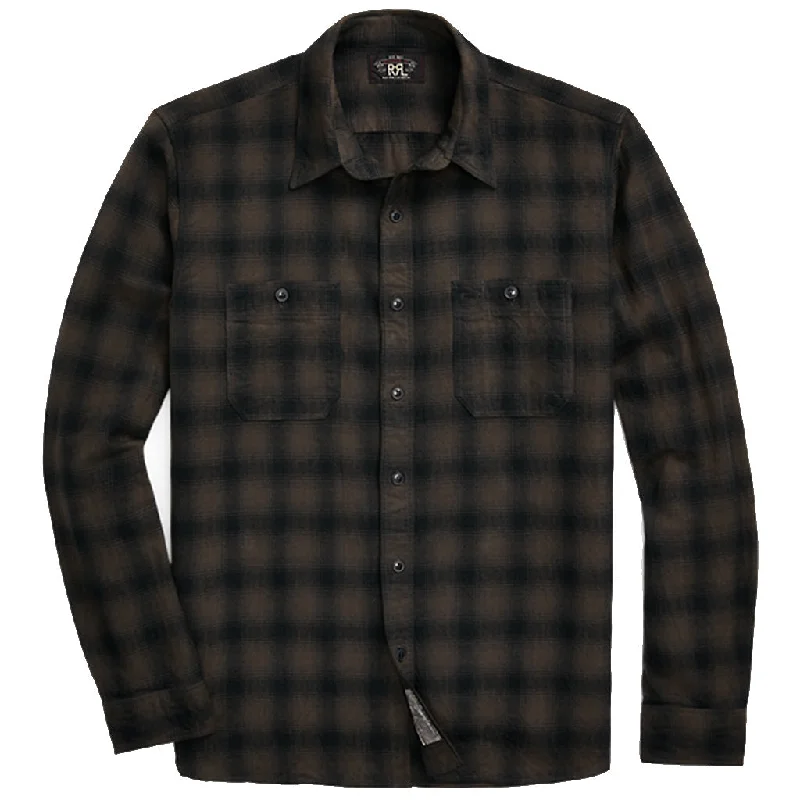 【SALE40%OFF】Double RL『PLAID CANVAS WORKSHIRT』(BLACK) Gym