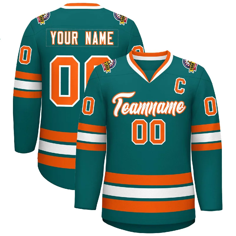 Custom Teal White-Orange Classic Style Hockey Jersey Practical Men's Multi