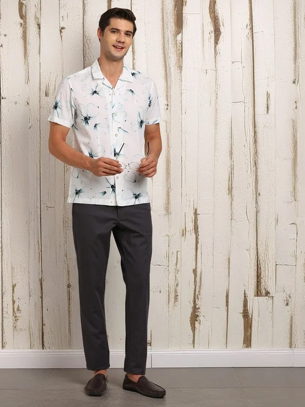 Men Printed Half Sleeve Cotton Shirt Laid