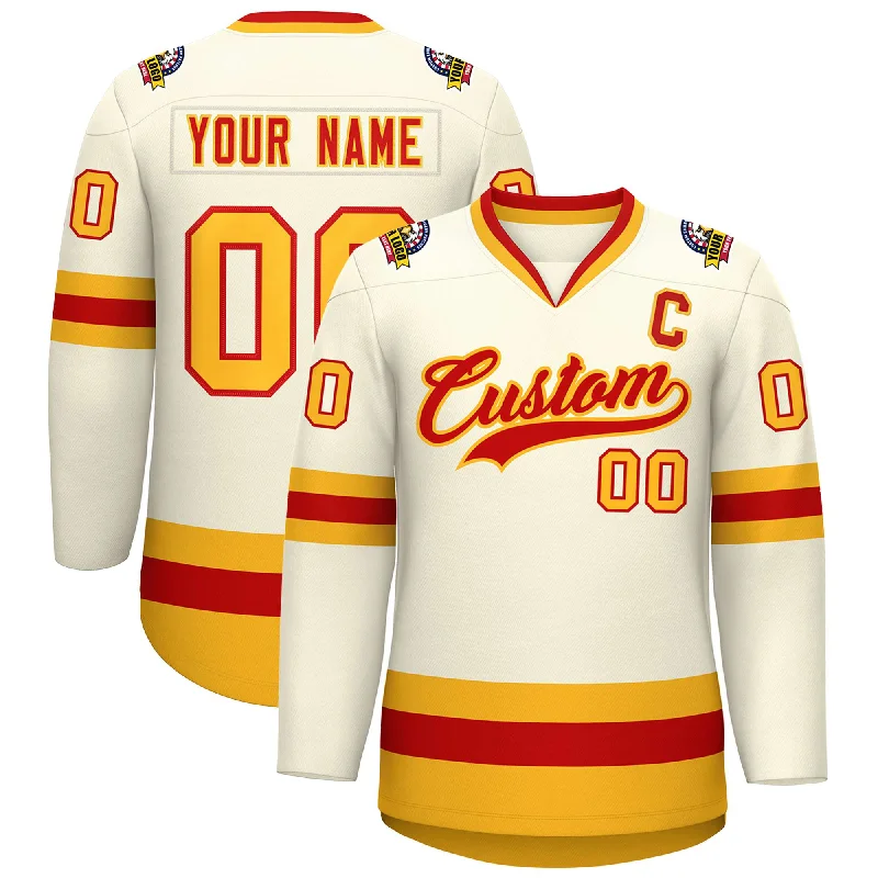 Custom Khaki Red-Gold Classic Style Hockey Jersey Refined Men's Classic 