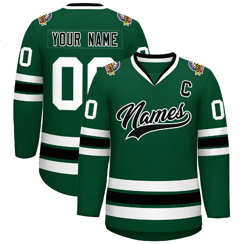 Custom Green Black-White Classic Style Hockey Jersey Sophisticated Men's 