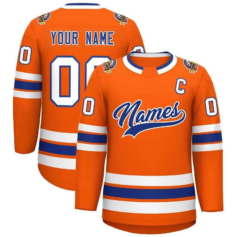 Custom Orange Royal-White Classic Style Hockey Jersey Rugged Men's Outdoor 