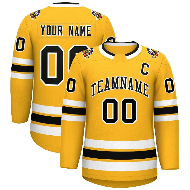 Custom Gold Black-White Classic Style Hockey Jersey Relaxed Men's Beach