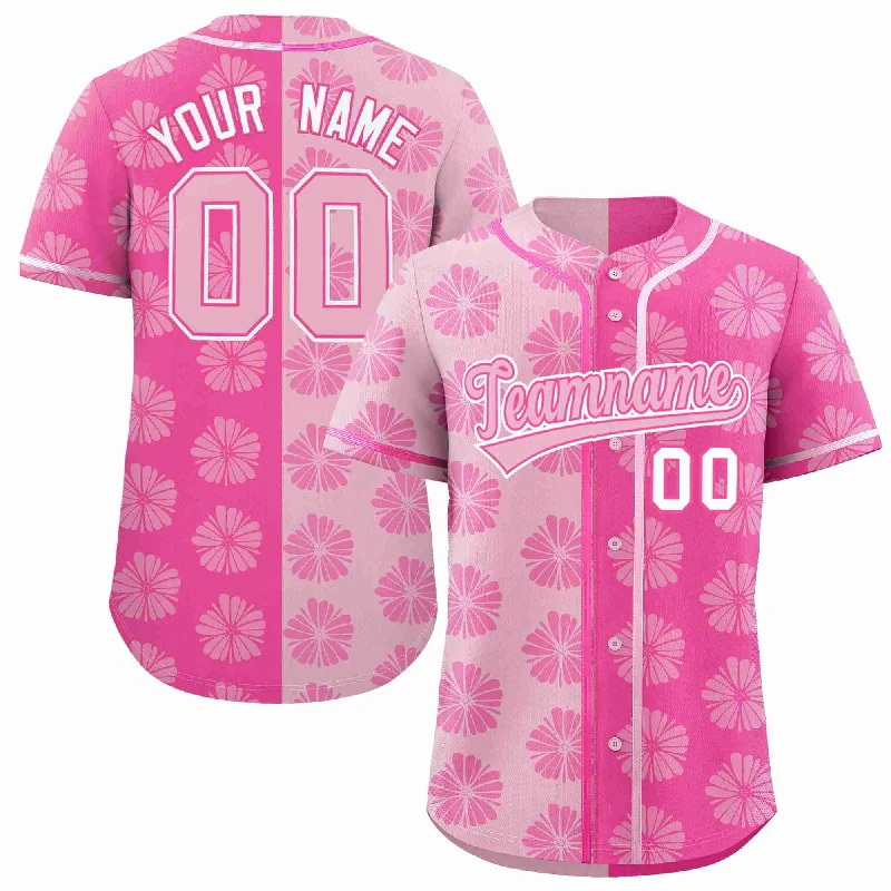 Custom Light Pink Pink Split Fashion Flower Graffiti Pattern Authentic Baseball Jersey Gym