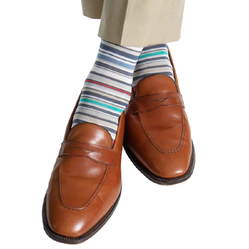 The Shirt Shop Socks - Steel Grey/Teal/Tan Stripe Bold Men's Statement