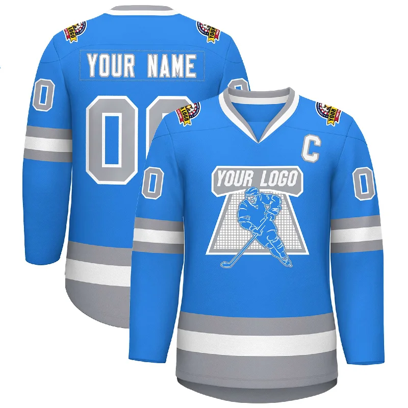 Custom Powder Blue White Powder Blue-Gray Classic Style Hockey Jersey Sporty Men's Tennis