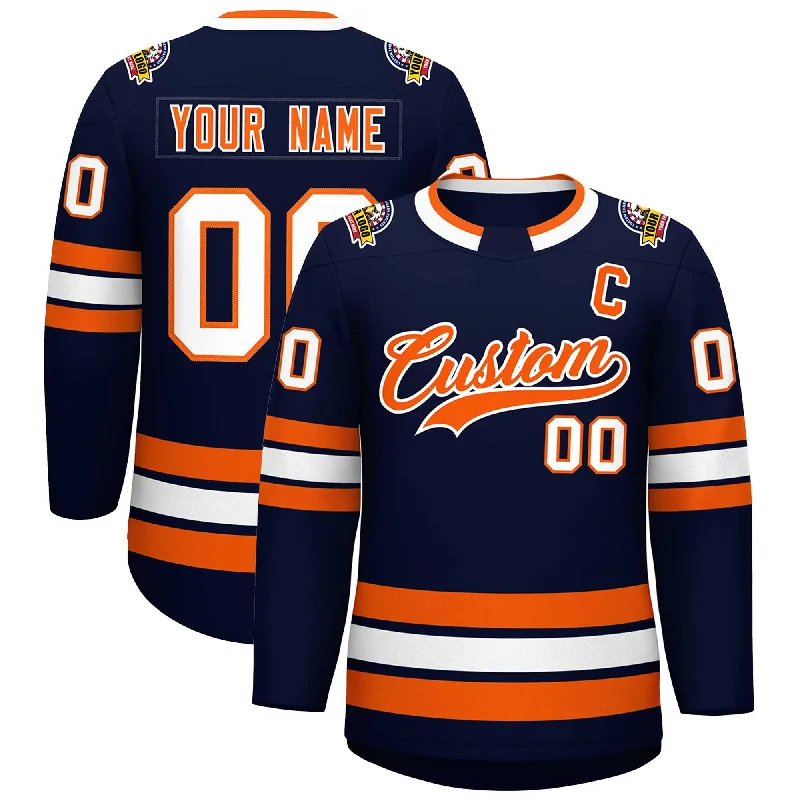 Custom Navy Orange-White Classic Style Hockey Jersey Hip Men's Retro