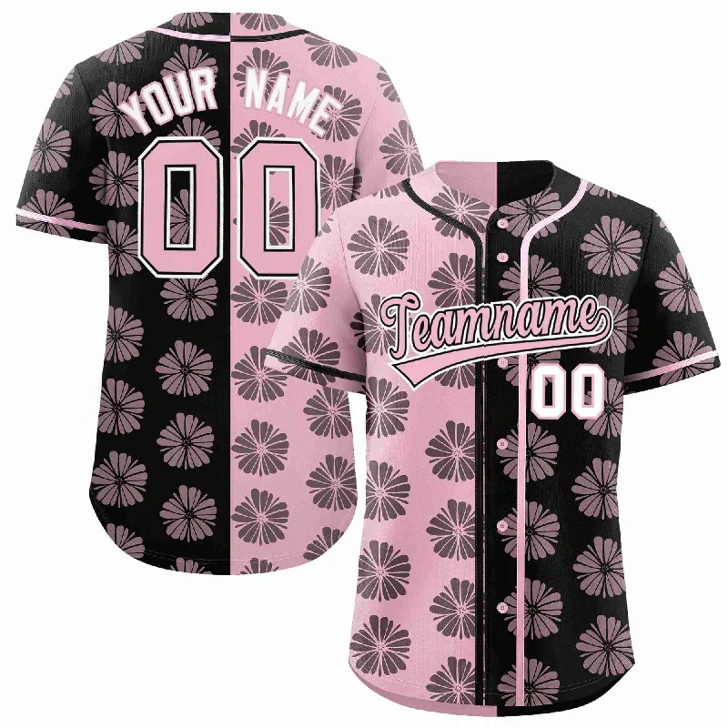 Custom Light Pink Black Split Fashion Flower Graffiti Pattern Authentic Baseball Jersey Edgy Men's Punk