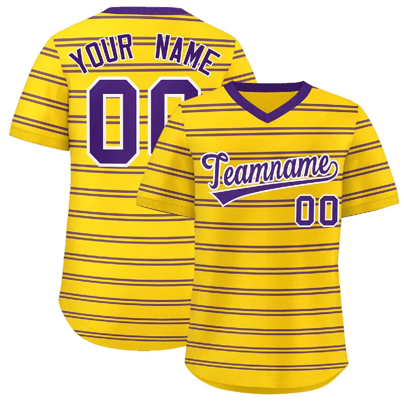 Custom Gold Purple Personalized Horizontal Stripe Authentic Pullover Baseball Jersey Practical Men's Quick