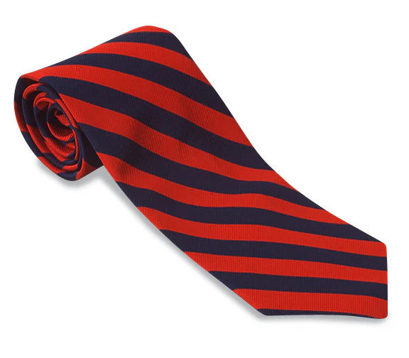 R. Hanauer Tie - Navy/ Scarlet Bar Stripes Polished Men's Satin