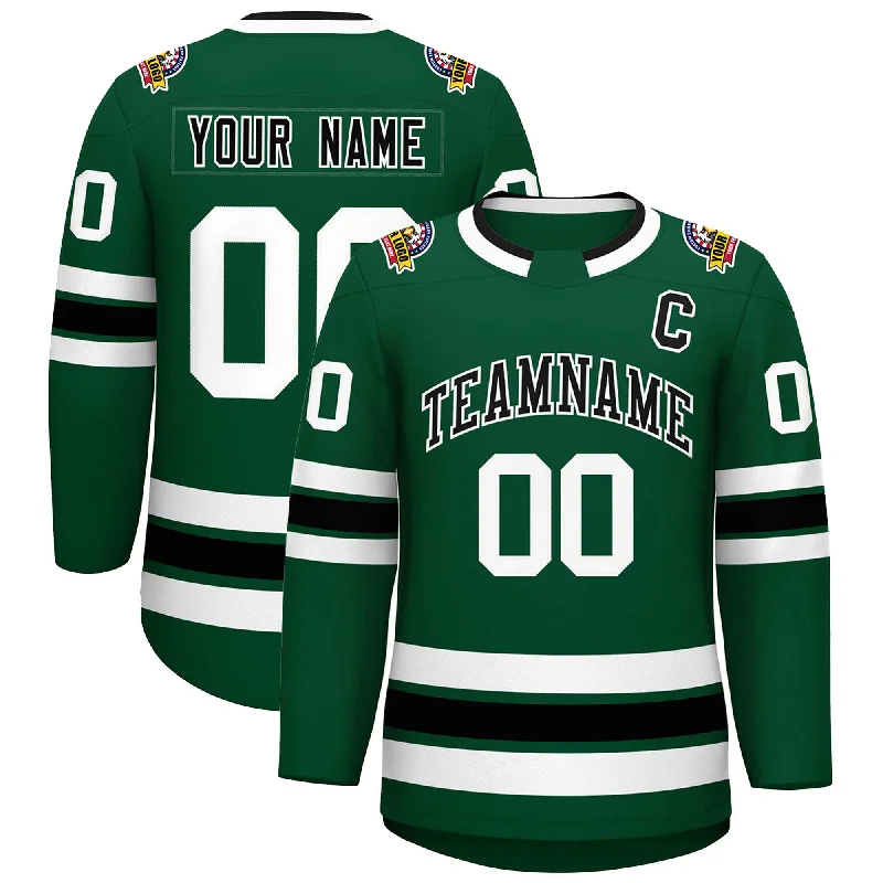 Custom Green Black-White Classic Style Hockey Jersey Practical Men's Quick