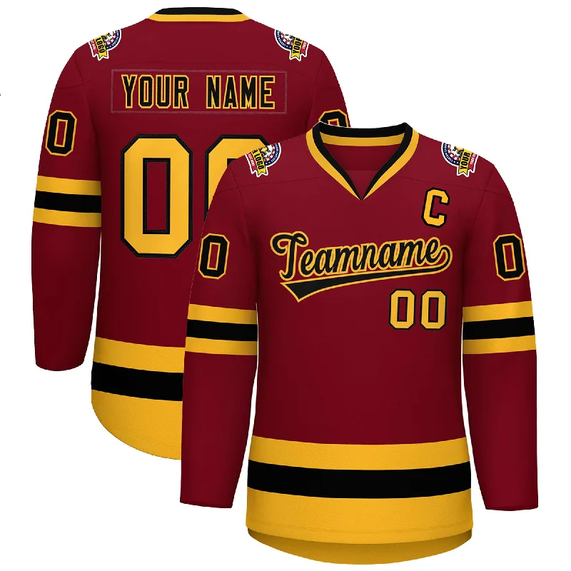 Custom Crimson Black-Gold Classic Style Hockey Jersey Dynamic Men's Glow