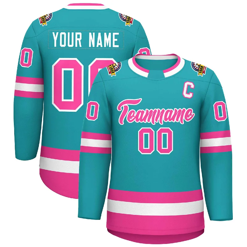 Custom Aqua Pink-White Classic Style Hockey Jersey Sharp Men's Italian