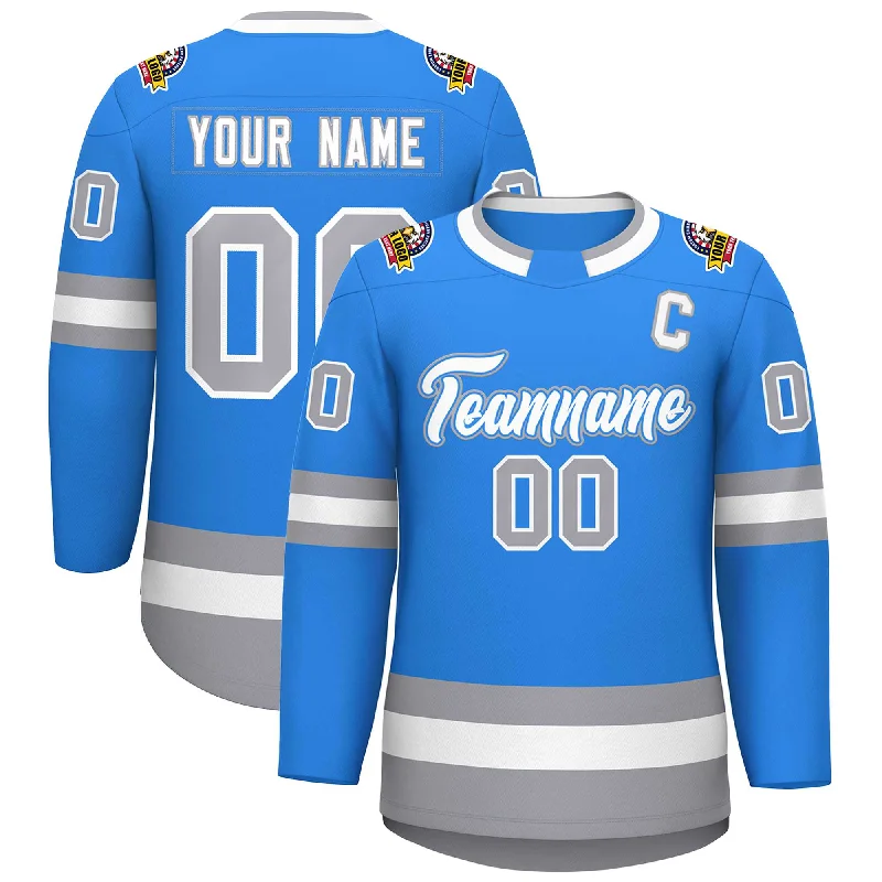 Custom Powder Blue White Powder Blue-Gray Classic Style Hockey Jersey Casual Men's Japanese 