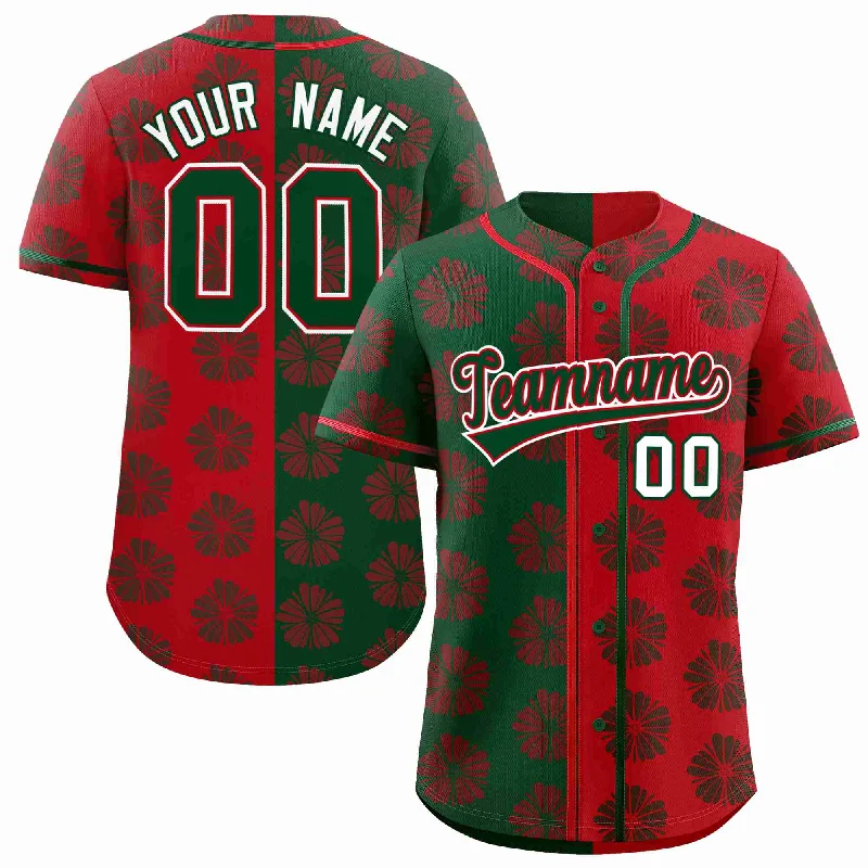 Custom Green Red Split Fashion Flower Graffiti Pattern Authentic Baseball Jersey Refined Men's Hand