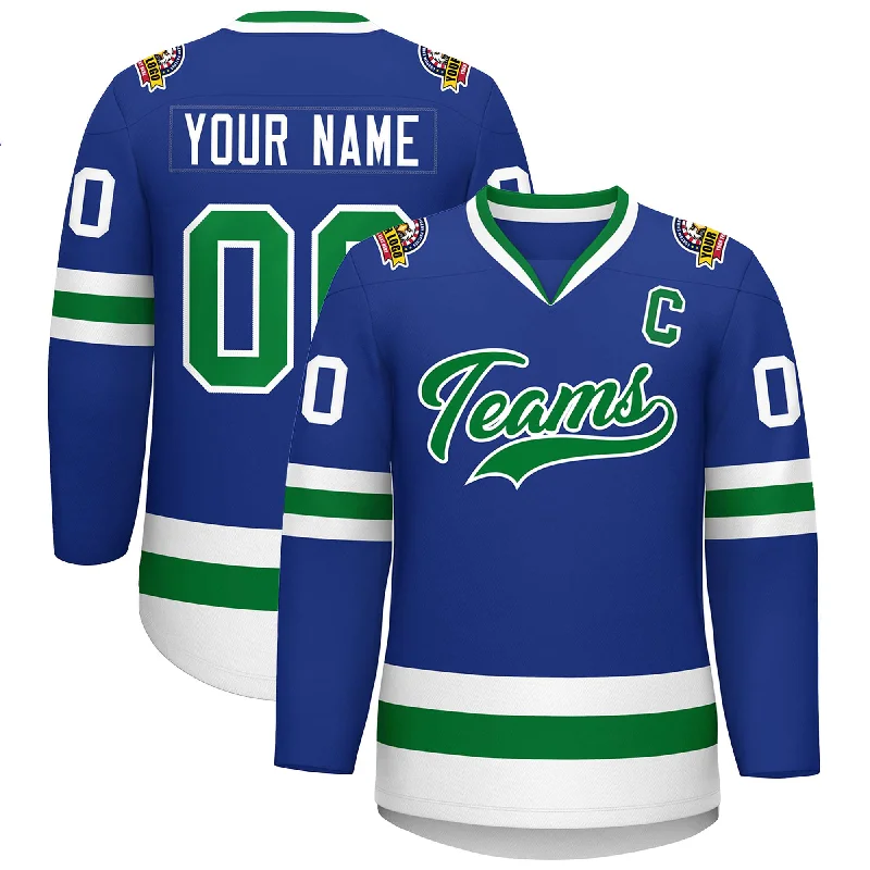 Custom Royal Kelly Green-White Classic Style Hockey Jersey Sleek Men's Contemporary 