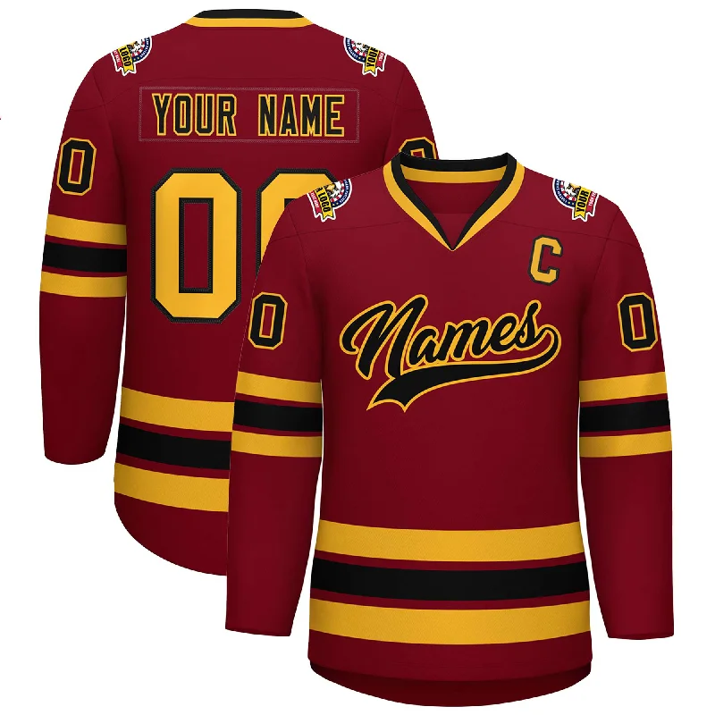 Custom Crimson Black-Gold Classic Style Hockey Jersey Confident Men's Power