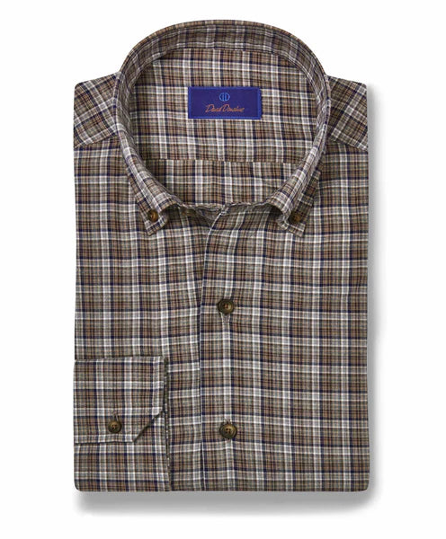 David Donahue Charcoal Plaid Casual Button Down Stylish Men's Tropical 