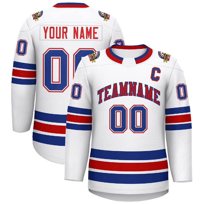 Custom White Red-Royal Classic Style Hockey Jersey Confident Men's High