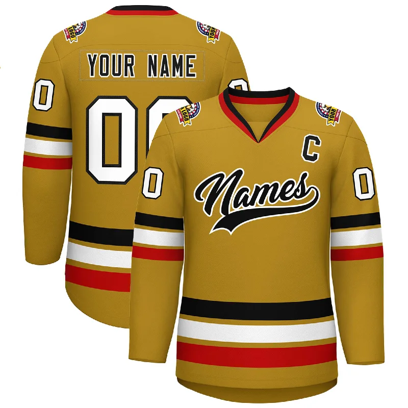 Custom Old Gold Black-White Classic Style Hockey Jersey Youthful Men's Pop