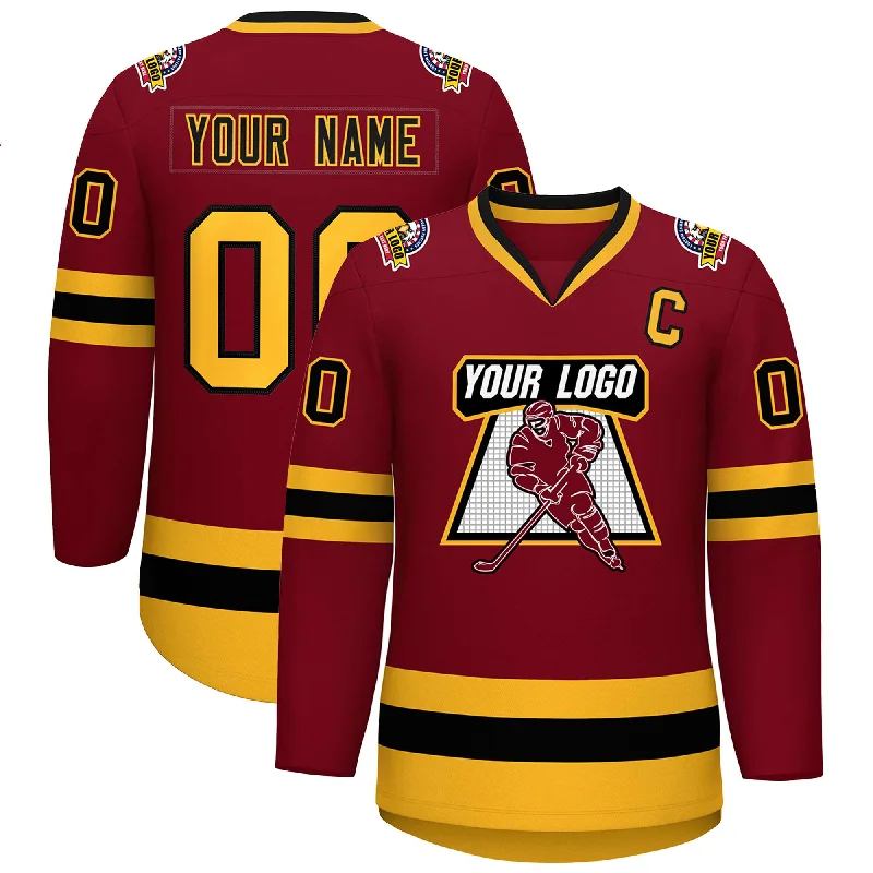 Custom Crimson Black-Gold Classic Style Hockey Jersey Hip Men's Urban