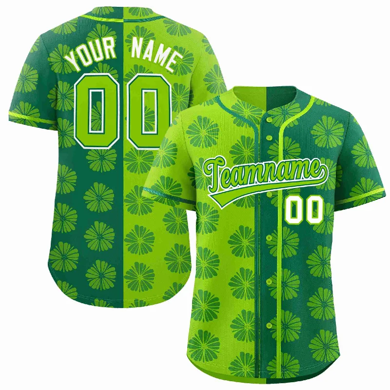 Custom Neon Green Kelly Green Split Fashion Flower Graffiti Pattern Authentic Baseball Jersey Cclassic Men's Tweed