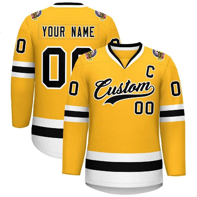 Custom Gold Black-White Classic Style Hockey Jersey Traditional Men's Country