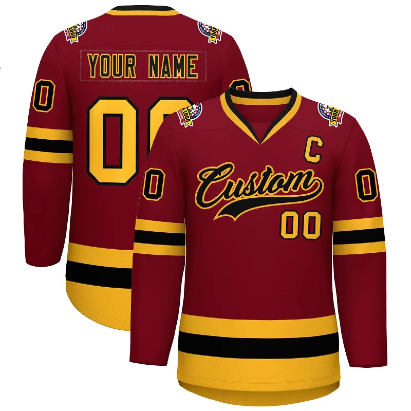 Custom Crimson Black-Gold Classic Style Hockey Jersey Modern Men's Tech