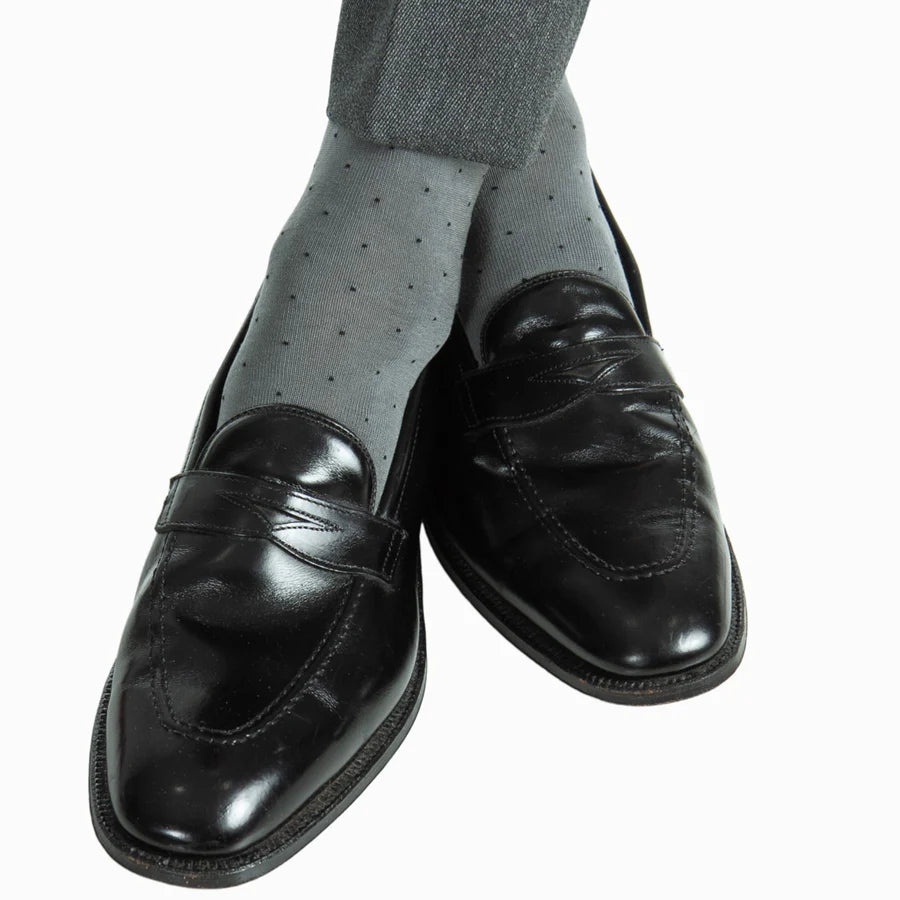 The Shirt Shop Dress Socks - Steel Gray with Black Pindots British Gentleman Style