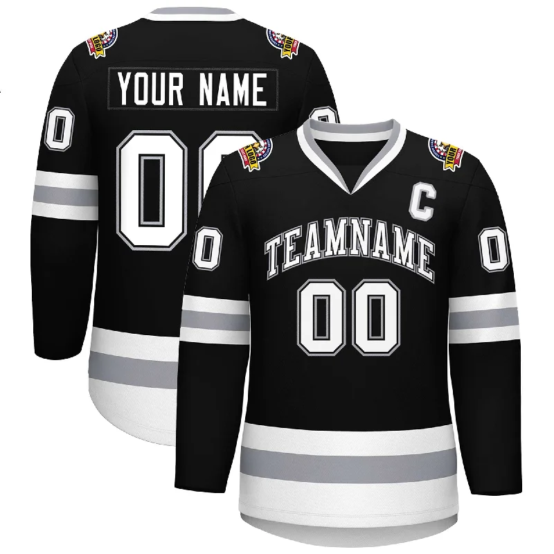 Custom Black White Black-Gray Classic Style Hockey Jersey Unique Men's Patch