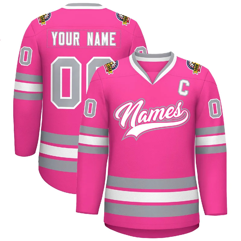 Custom Pink White Pink-Gray Classic Style Hockey Jersey Elegant Men's Cashmere