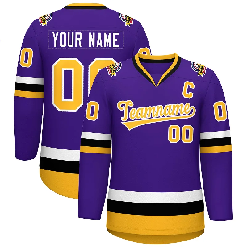 Custom Purple Gold-White Classic Style Hockey Jersey Casual Men's Short