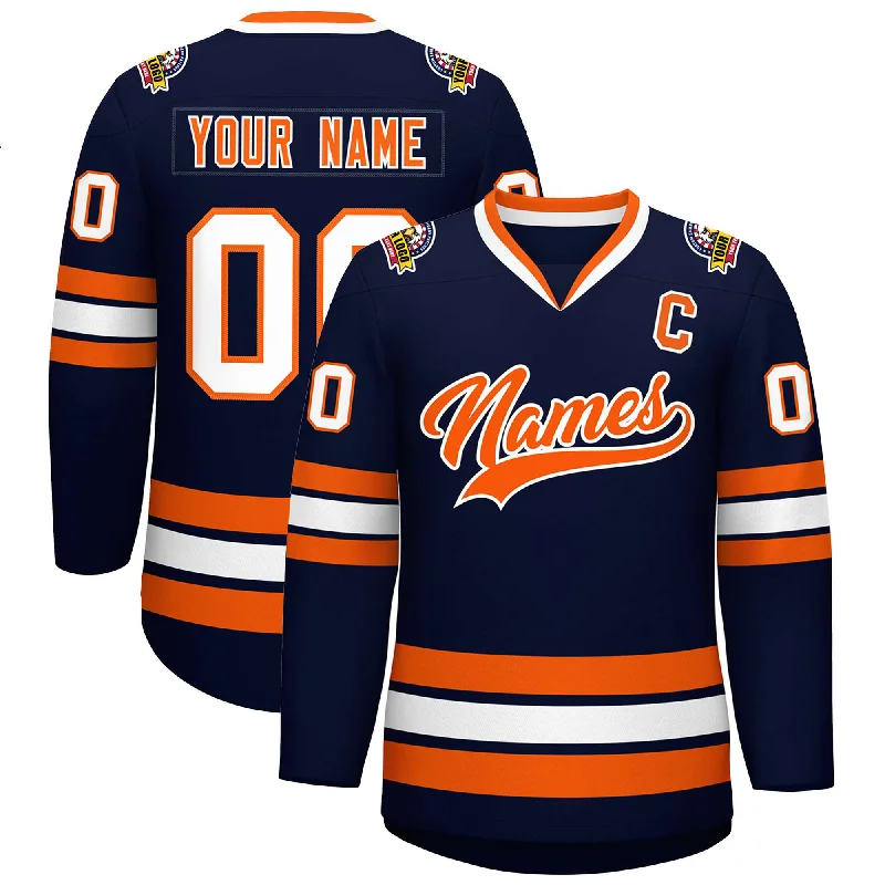 Custom Navy Orange-White Classic Style Hockey Jersey Monochromatic All