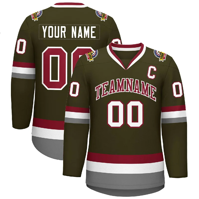 Custom Olive Crimson-White Classic Style Hockey Jersey Hip Men's Retro