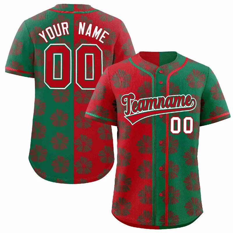 Custom Red Kelly Green Split Fashion Flower Graffiti Pattern Authentic Baseball Jersey Elegant Men's Formal 