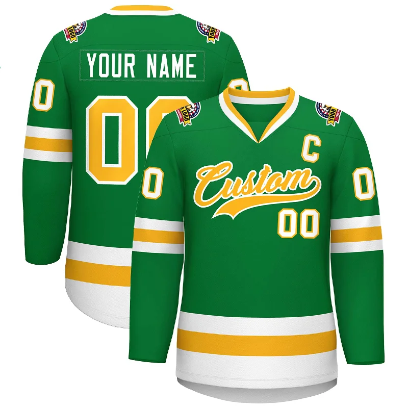 Custom Kelly Green Gold-White Classic Style Hockey Jersey Sporty Men's Athleisure 