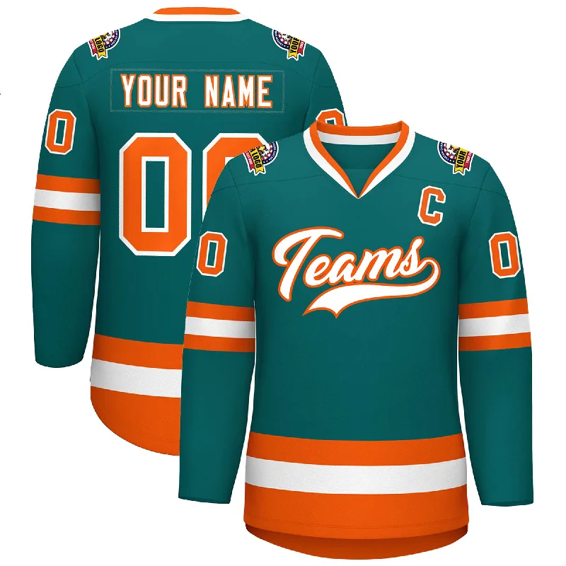 Custom Teal White-Orange Classic Style Hockey Jersey Sharp Men's Italian