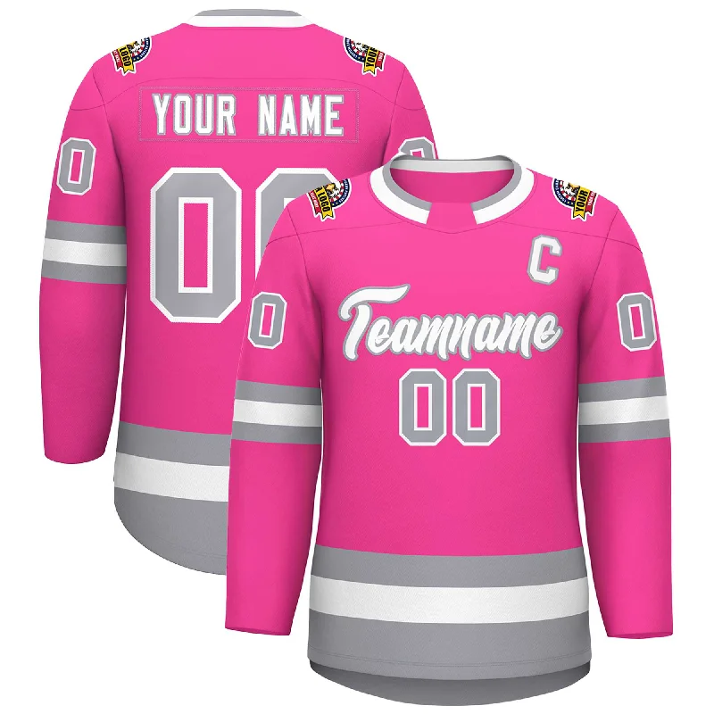 Custom Pink White-Gray Classic Style Hockey Jersey Street