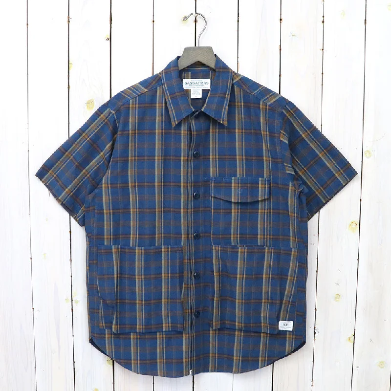 SASSAFRAS『DIGS CREW HALF 1/2(MADRAS CHECK)』(NAVY CHECK) Stylish Men's Tropical 