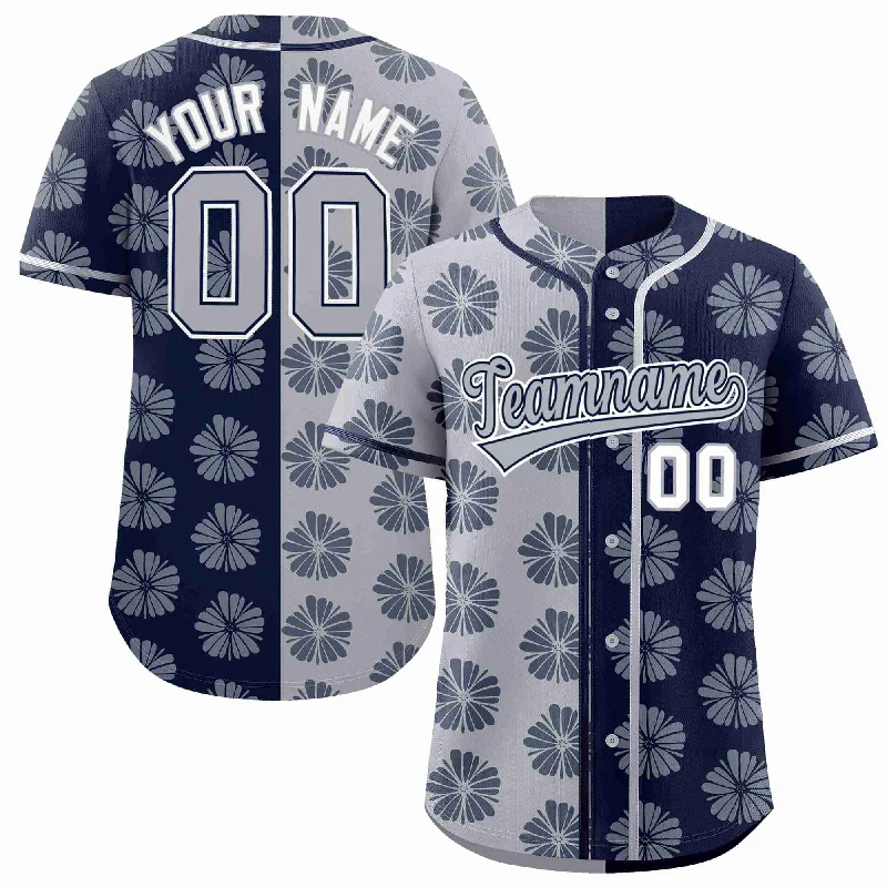 Custom Light Gray Navy Split Fashion Flower Graffiti Pattern Authentic Baseball Jersey Youthful Men's Anime