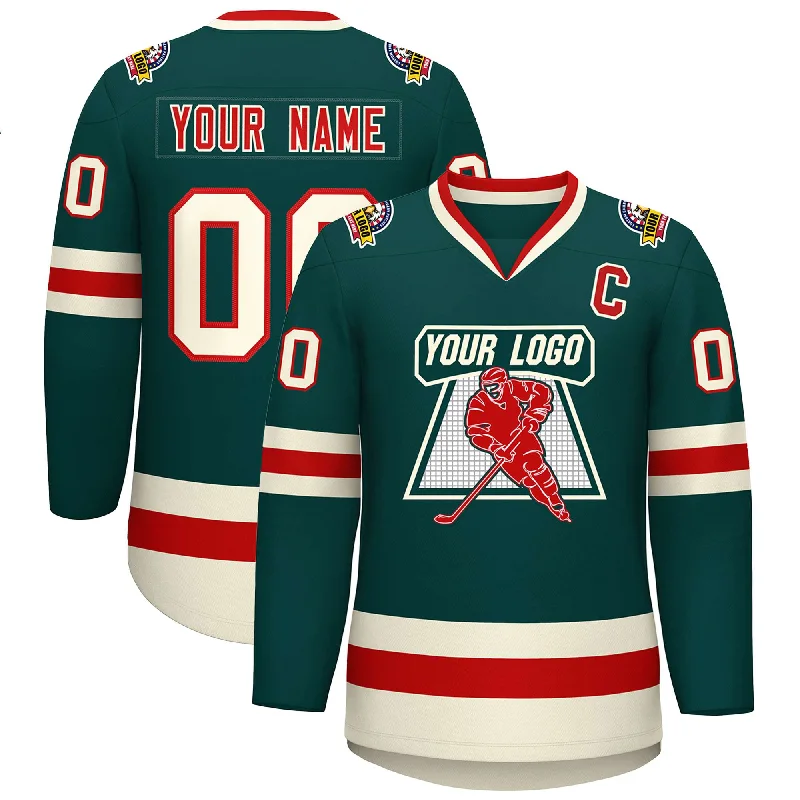 Custom Midnight Green Red Midnight Green-Khaki Classic Style Hockey Jersey Casual Men's Loose