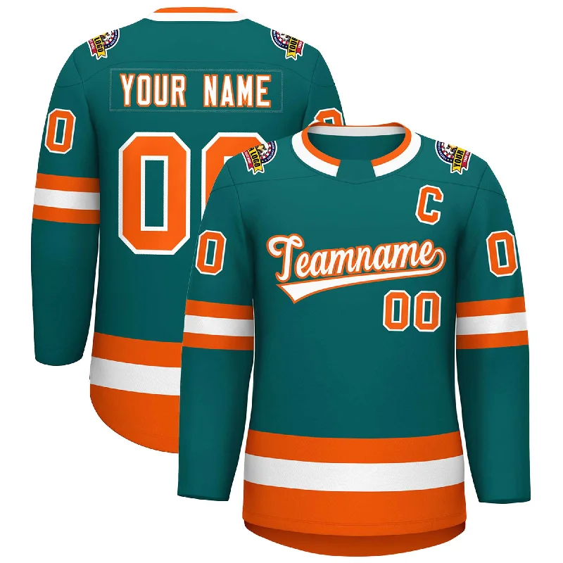 Custom Teal White-Orange Classic Style Hockey Jersey Monochromatic Office Style