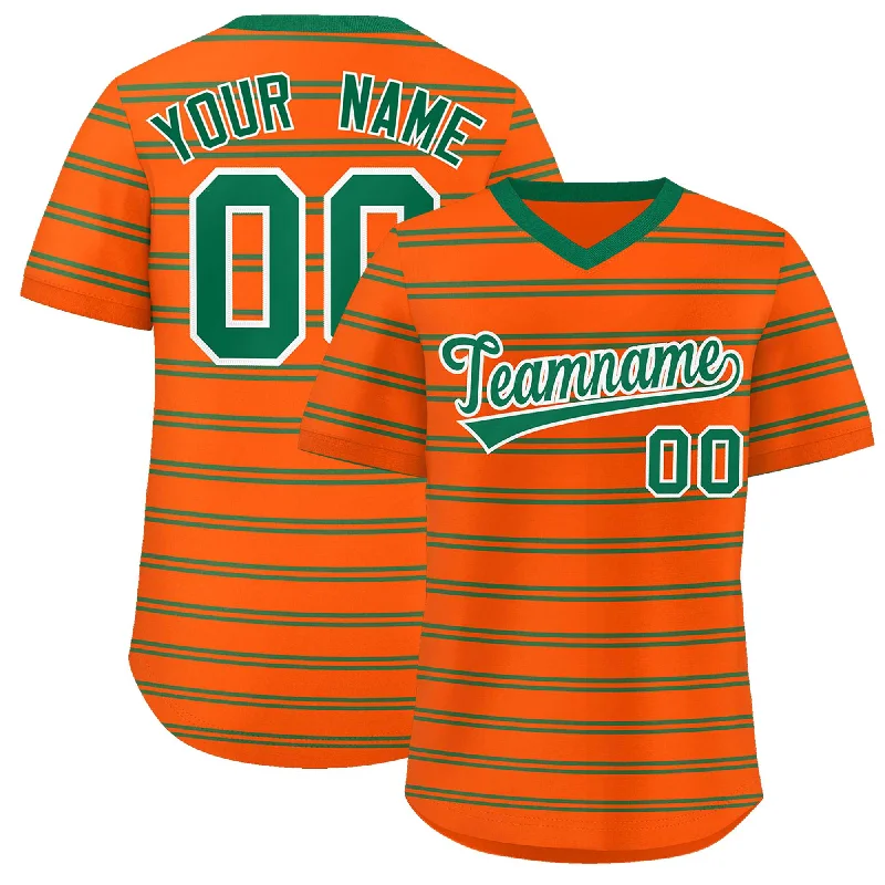 Custom Orange Kelly Green Personalized Horizontal Stripe Authentic Pullover Baseball Jersey Edgy Men's Punk