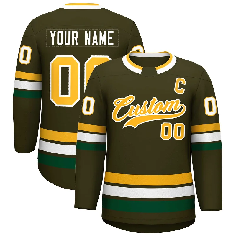 Custom Olive Gold-White Classic Style Hockey Jersey Tough Men's Tactical