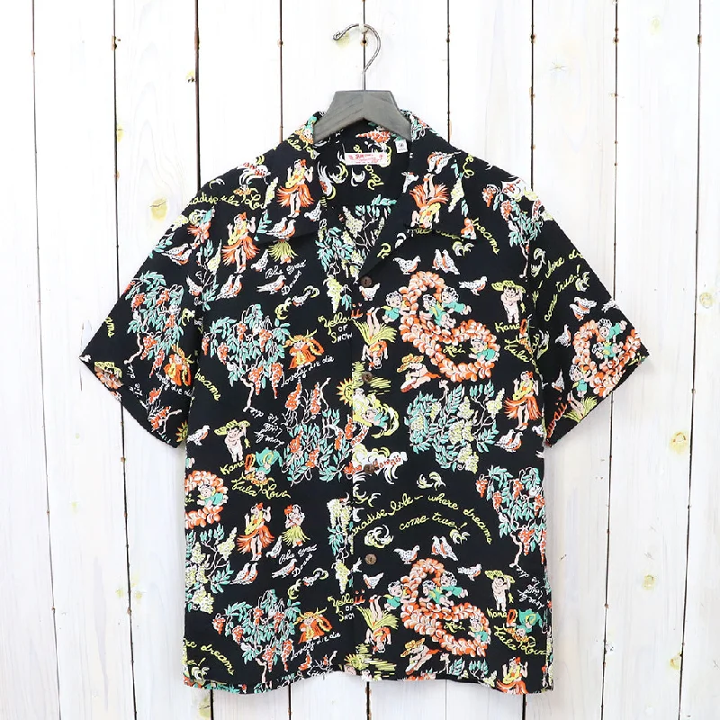 SUN SURF『S/S RAYON HAWAIIAN SHIRT-MOEUHANE DREAM CASTLE』(BLACK) Minimalist Men's Casual 